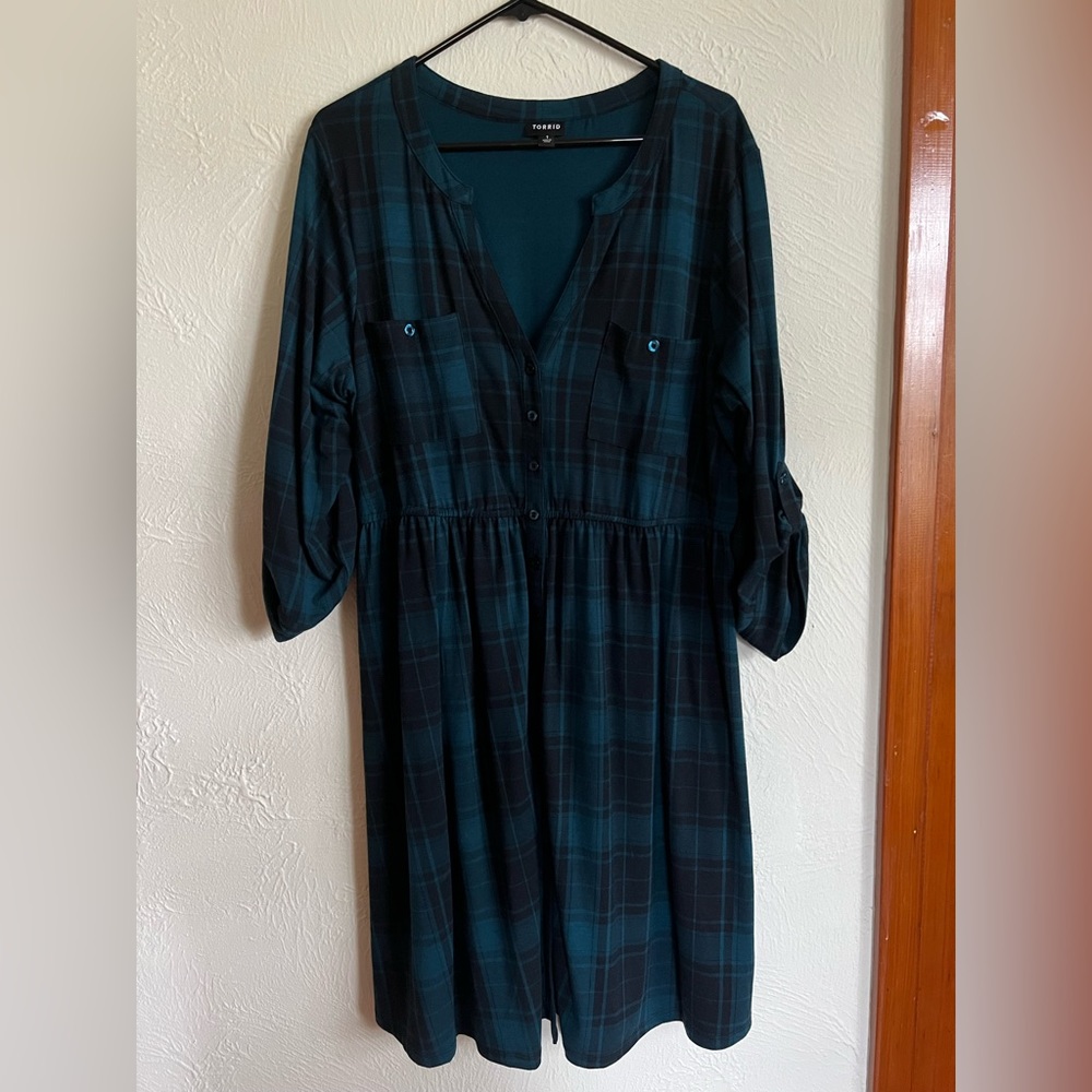 Torrid blue and black plaid v neck dress